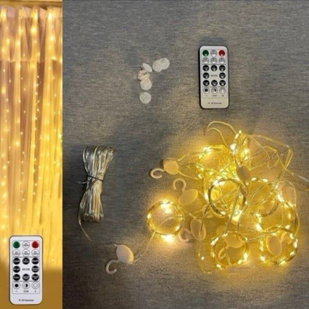 9.8ft x 9.8ft Wall Curtain String 300 LED Lights with 16 Hooks